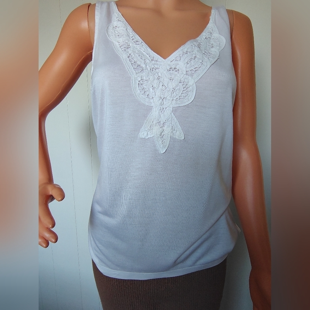 LOFT White  Lace Detail Top Size SP.